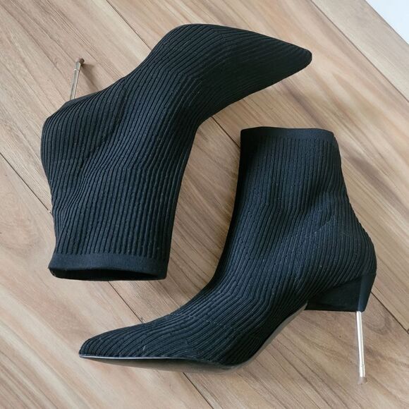 Kurt Geiger London Barbican Knit Sock Pointed Toe Mid Calf Stiletto Boot Black - Picture 10 of 15
